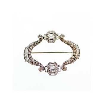 Vintage 925 Sterling Silver CZ Brooch