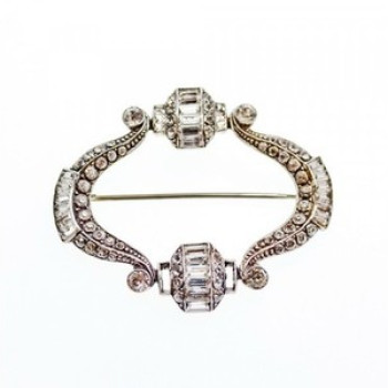 Vintage 925 Sterling Silver CZ Brooch