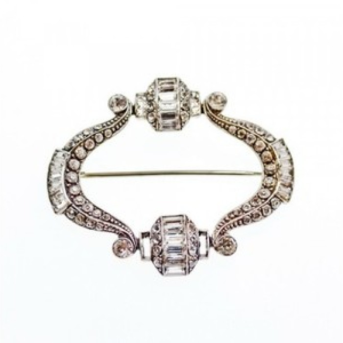 Vintage 925 Sterling Silver CZ Brooch