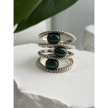925 Sterling Silver Malachite Ring Size 7.5