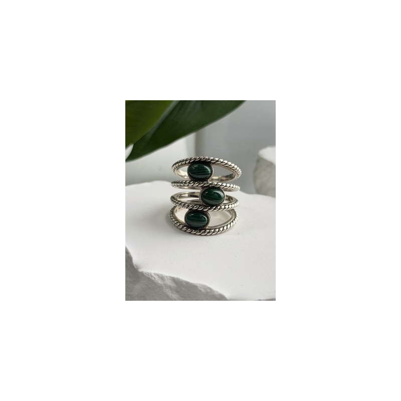 925 Sterling Silver Malachite Ring Size 7.5