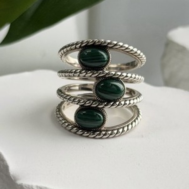 925 Sterling Silver Malachite Ring Size 7.5