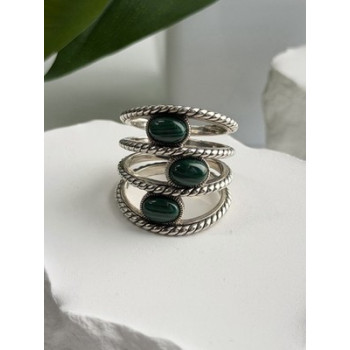 925 Sterling Silver Malachite Ring Size 7.5
