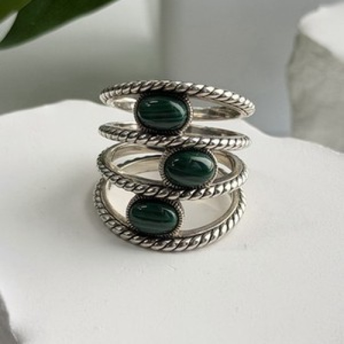 925 Sterling Silver Malachite Ring Size 7.5
