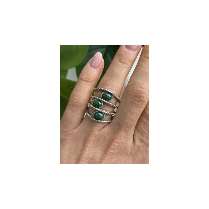 925 Sterling Silver Malachite Ring Size 7.5