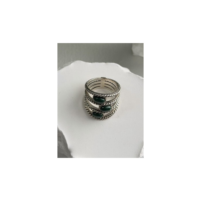 925 Sterling Silver Malachite Ring Size 7.5
