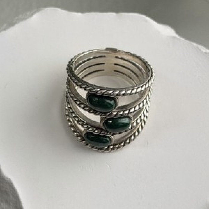 925 Sterling Silver Malachite Ring Size 7.5