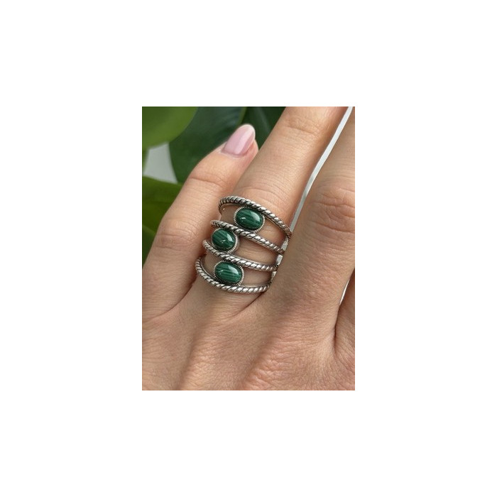 925 Sterling Silver Malachite Ring Size 7.5