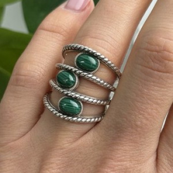 925 Sterling Silver Malachite Ring Size 7.5