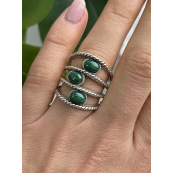 925 Sterling Silver Malachite Ring Size 7.5