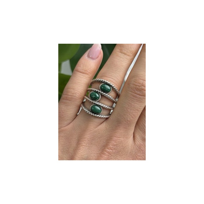 925 Sterling Silver Malachite Ring Size 7.5
