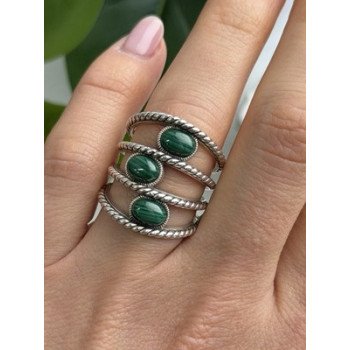 925 Sterling Silver Malachite Ring Size 7.5