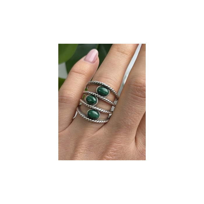 925 Sterling Silver Malachite Ring Size 7.5