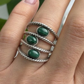 925 Sterling Silver Malachite Ring Size 7.5