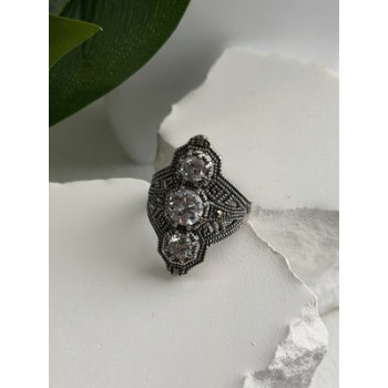 Vintage 925 Sterling Silver Cz & Marcasite Ring Size 6
