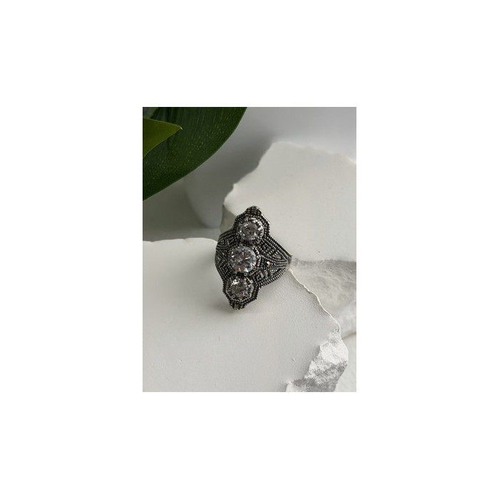 Vintage 925 Sterling Silver Cz & Marcasite Ring Size 6