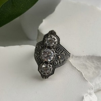 Vintage 925 Sterling Silver Cz & Marcasite Ring Size 6