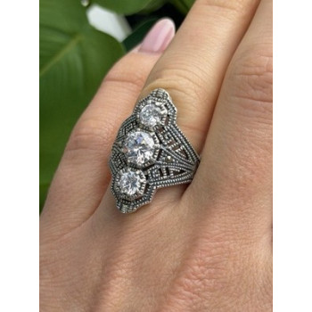 Vintage 925 Sterling Silver Cz & Marcasite Ring Size 6