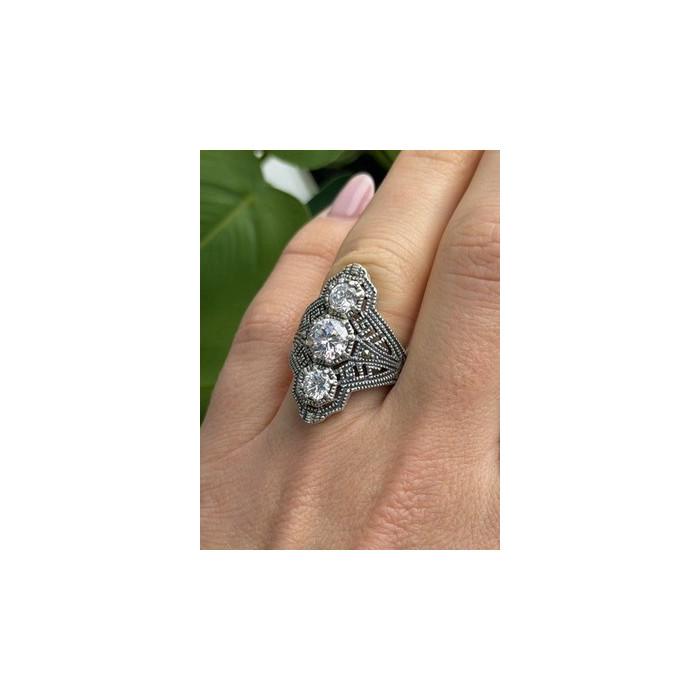 Vintage 925 Sterling Silver Cz & Marcasite Ring Size 6