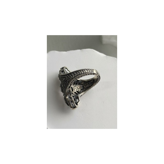 Vintage 925 Sterling Silver Cz & Marcasite Ring Size 6