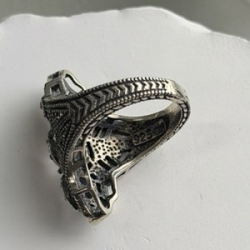 Vintage 925 Sterling Silver Cz & Marcasite Ring Size 6