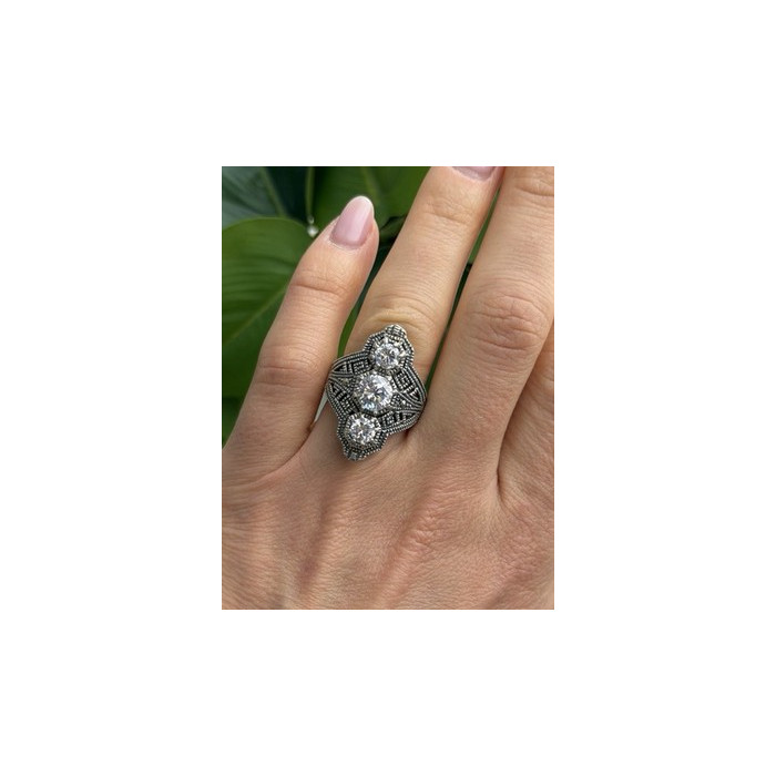 Vintage 925 Sterling Silver Cz & Marcasite Ring Size 6