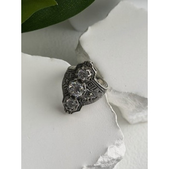 Vintage 925 Sterling Silver Cz & Marcasite Ring Size 6