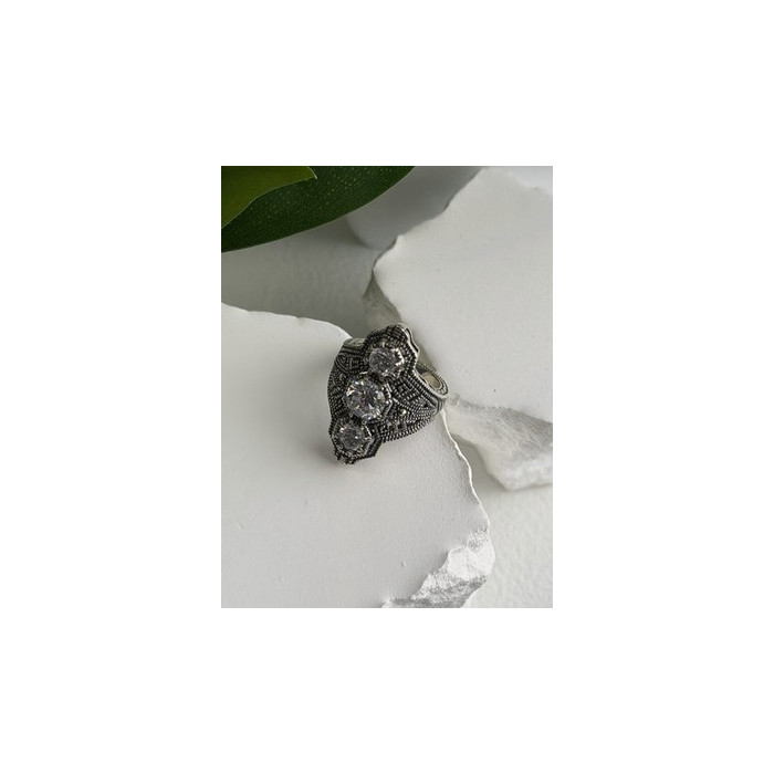 Vintage 925 Sterling Silver Cz & Marcasite Ring Size 6