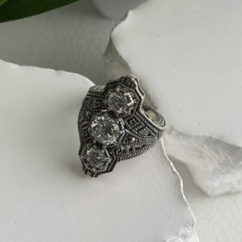 Vintage 925 Sterling Silver Cz & Marcasite Ring Size 6