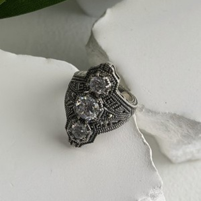Vintage 925 Sterling Silver Cz & Marcasite Ring Size 6