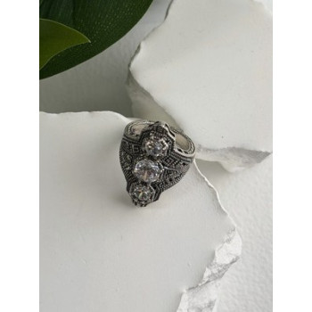Vintage 925 Sterling Silver Cz & Marcasite Ring Size 6