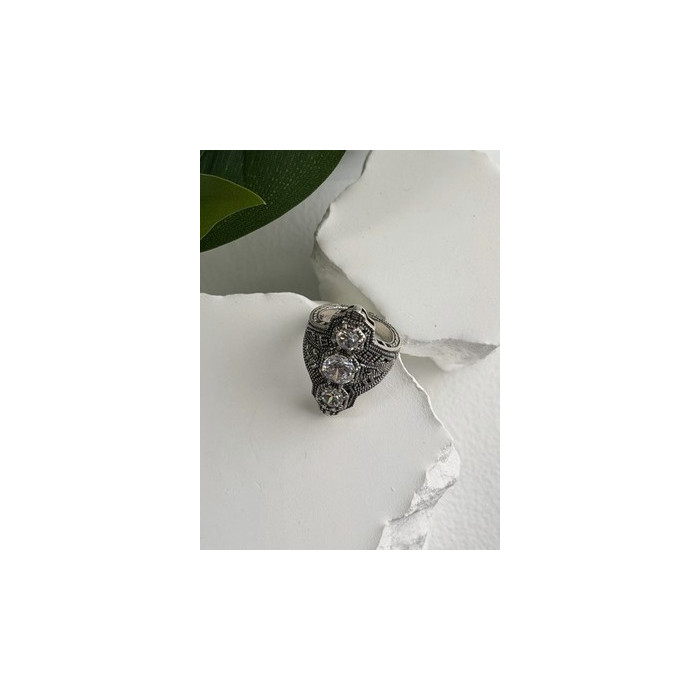 Vintage 925 Sterling Silver Cz & Marcasite Ring Size 6