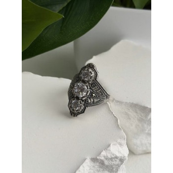 Vintage 925 Sterling Silver Cz & Marcasite Ring Size 6