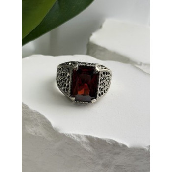 Men's 925 Sterling Silver Garnet Ring Size 12
