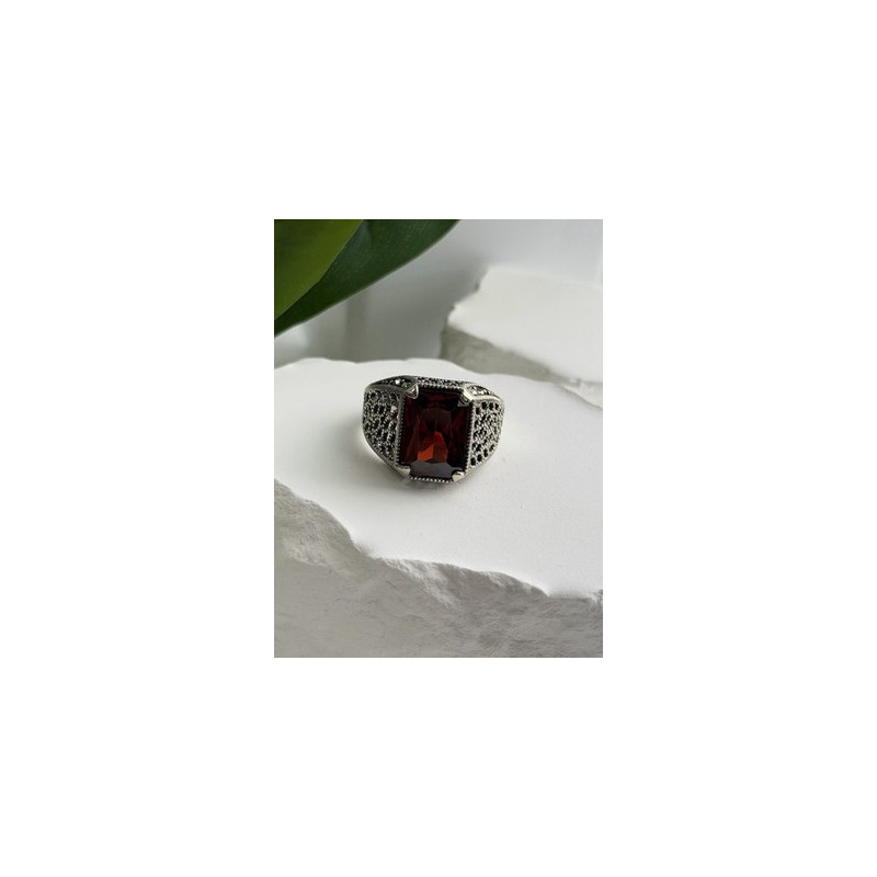 Men's 925 Sterling Silver Garnet Ring Size 12