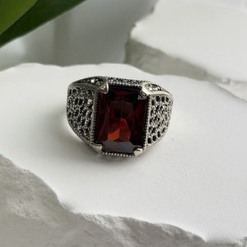 Men's 925 Sterling Silver Garnet Ring Size 12