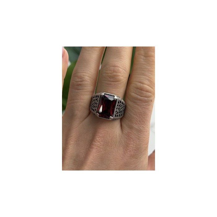 Men's 925 Sterling Silver Garnet Ring Size 12