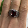 Men's 925 Sterling Silver Garnet Ring Size 12