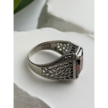Men's 925 Sterling Silver Garnet Ring Size 12