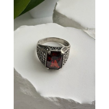 Men's 925 Sterling Silver Garnet Ring Size 12