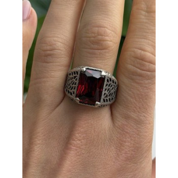 Men's 925 Sterling Silver Garnet Ring Size 12