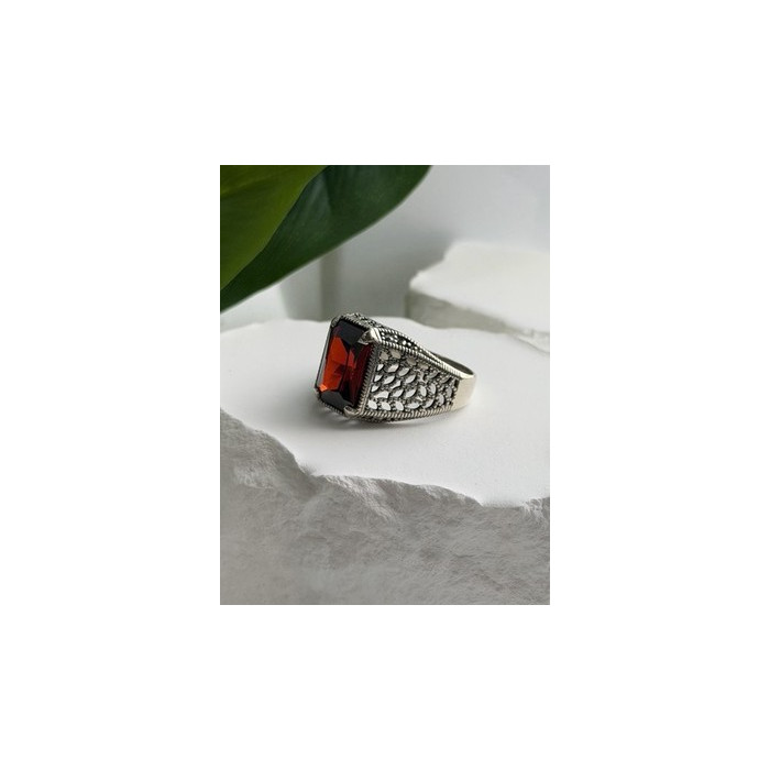 Men's 925 Sterling Silver Garnet Ring Size 12