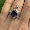 925 Sterling Silver Turtle Amethyst & Marcasite Ring Size 6