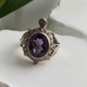 925 Sterling Silver Turtle Amethyst & Marcasite Ring Size 6