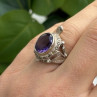 925 Sterling Silver Turtle Amethyst & Marcasite Ring Size 6