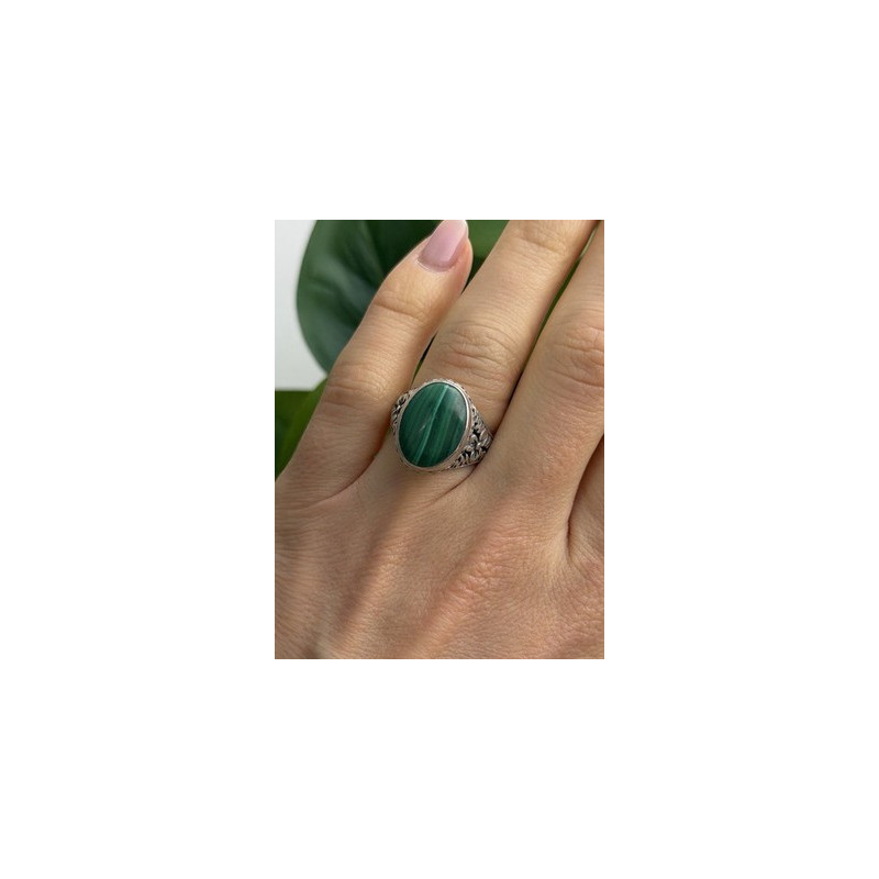 Vintage 925 Sterling Silver Malachite Ring Size 7