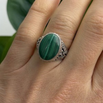 Vintage 925 Sterling Silver Malachite Ring Size 7