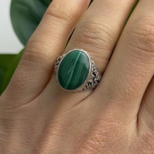 Vintage 925 Sterling Silver Malachite Ring Size 7