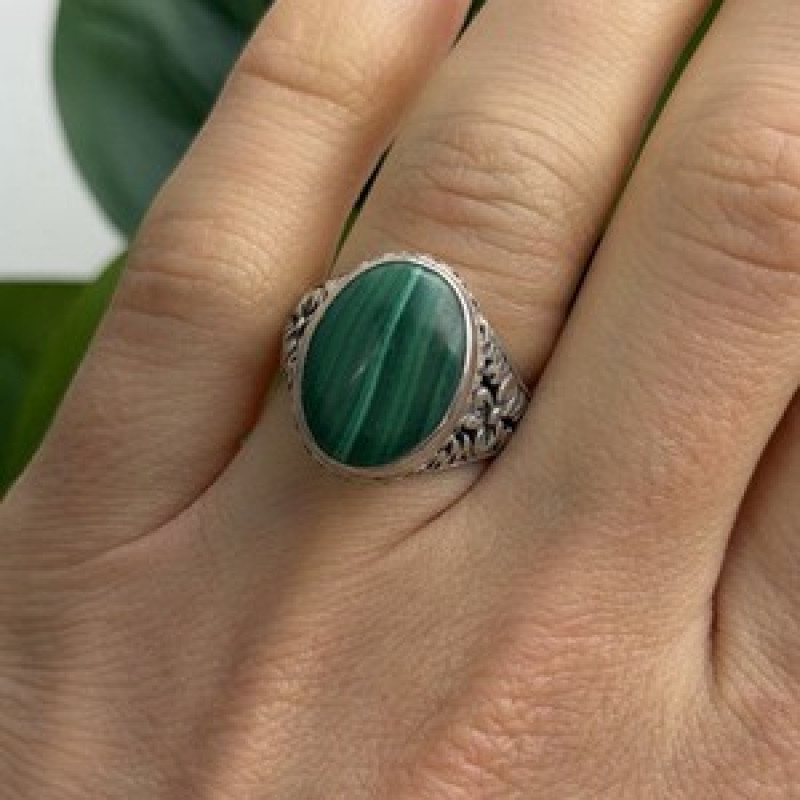 Vintage 925 Sterling Silver Malachite Ring Size 7