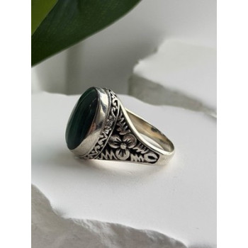 Vintage 925 Sterling Silver Malachite Ring Size 7